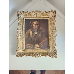 Vintage Framed Portrait Print Hendrickje Stoffels  Rembrandt Small Wall Art 6x7"